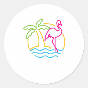 Miami Retro Neon Pink Flamingo Ronde Sticker