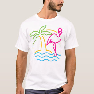 Miami Retro Neon Pink Flamingo T-shirt