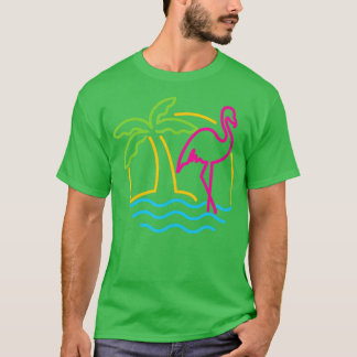  Miami Retro Neon Pink Flamingo T-shirt