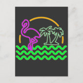 Miami Retro Neon Pink Flamingo T-Shirt Briefkaart (Voorkant)