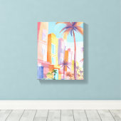 Miami Road | Kleurrijke straat Waterverf Canvas Afdruk (Insitu (Houten vloer))