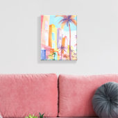 Miami Road | Kleurrijke straat Waterverf Canvas Afdruk (Insitu (Woonkamer))