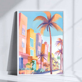 Miami Road | Kleurrijke Straat Waterverf Poster