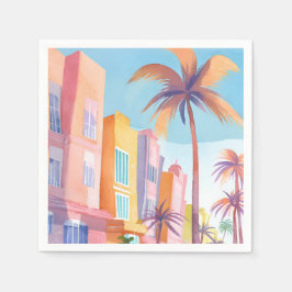 Miami Road | Kleurrijke Straat Waterverf Servet