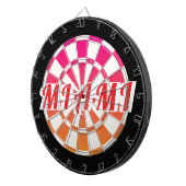 MIAMI Rode tekst op Roze Sinaasappel Zwart-wit Dartbord (Voorkant Rechts)