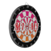 MIAMI Rode tekst op Roze Sinaasappel Zwart-wit Dartbord (Voorkant Links)
