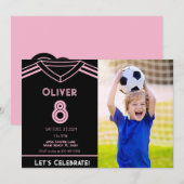 Miami Roze en Zwart Voetbal Party Foto Verjaardag Kaart (Voorkant / Achterkant)