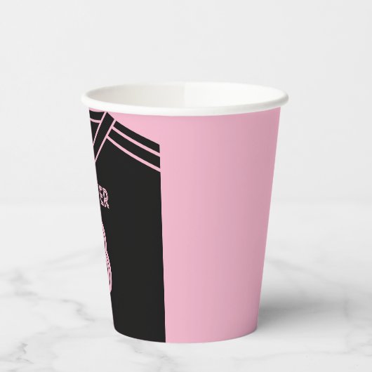 Miami Roze en Zwart Voetbal Party Verjaardag Papieren Bekers (Links)