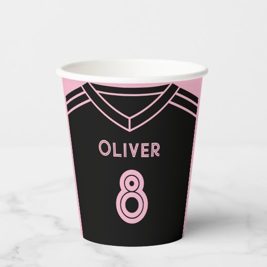 Miami Roze en Zwart Voetbal Party Verjaardag Papieren Bekers (Voorkant)