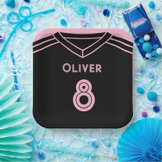 Miami Roze en Zwart Voetbal Party Verjaardag Papieren Bordje (Feest)