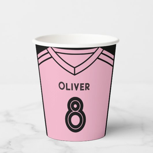 Miami Roze en Zwart Voetbal Verjaardagsfeest Papieren Bekers (Voorkant)