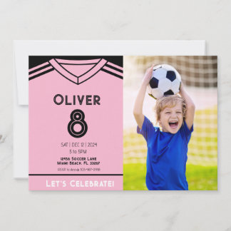 Miami Roze Voetbal Foto Verjaardag Party Uitnodigi Kaart