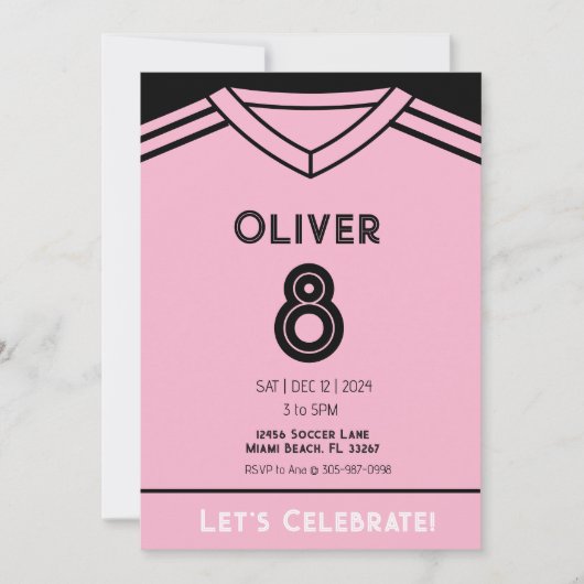 Miami Roze Voetbal Verjaardagsfeest Uitnodiging (Voorkant)