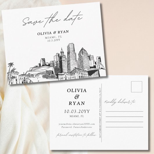 Miami Save the Date Briefkaart voor Florida Weddin