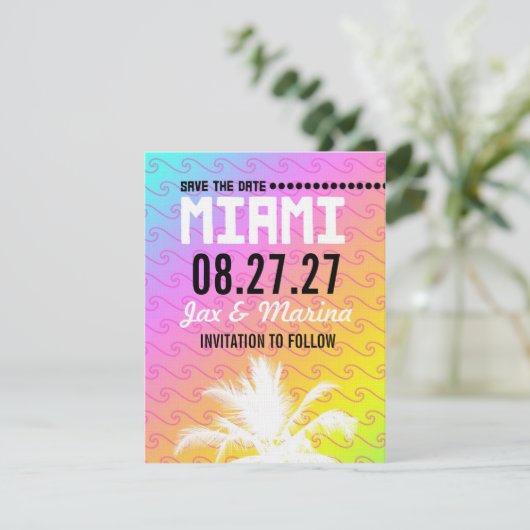 MIAMI Save the Date Linen Paper (Staand voorkant)
