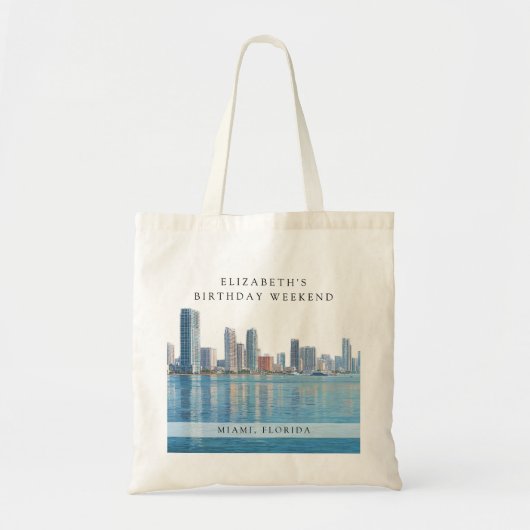 Miami Silhouette Waterverf Verjaardags Weekend Tote Bag (Voorkant)
