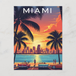 Miami Silhouette Zonsondergang Briefkaart