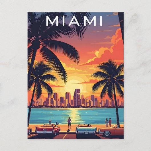 Miami Silhouette Zonsondergang Briefkaart (Voorkant)