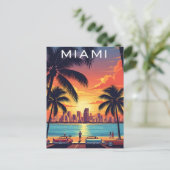 Miami Silhouette Zonsondergang Briefkaart (Staand voorkant)