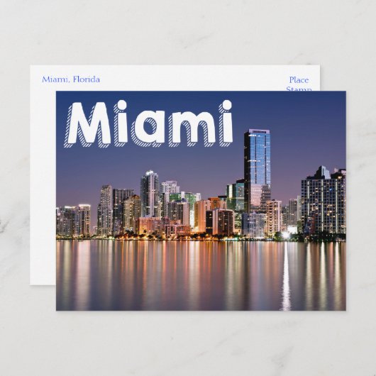 Miami Skyline At Night, Miami Florida, VS Briefkaart (Voorkant / Achterkant)