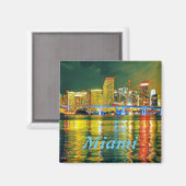 Miami skyline bij nachtmagneet magneet (Voorkant / Achterkant)