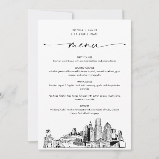 Miami Skyline bruiloft diner menu Kaart 5x7 (Voorkant)
