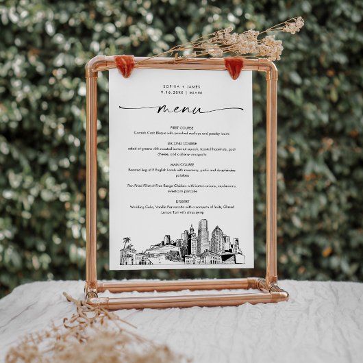 Miami Skyline bruiloft diner menu Kaart 5x7
