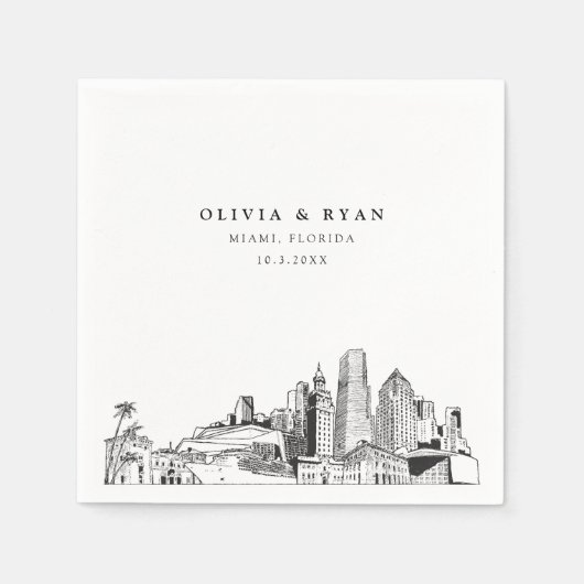 Miami Skyline bruiloft papier cocktail servet (Voorkant)