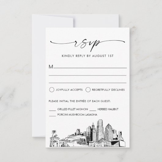 Miami Skyline Bruiloft RSVP Reactie Kaart (Voorkant)