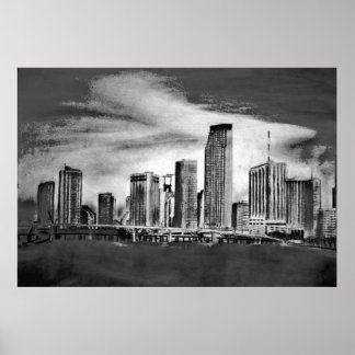 Miami Skyline Charcoal Poster
