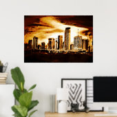 Miami Skyline Charcoal Poster (Thuiskantoor)