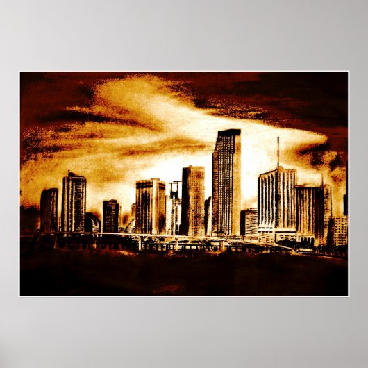 Miami Skyline Charcoal Poster (Voorkant)