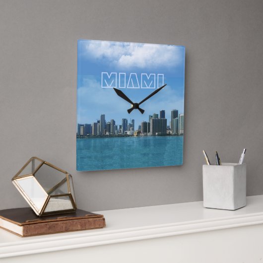 Miami Skyline Clock Vierkante Klok (Kantoor)