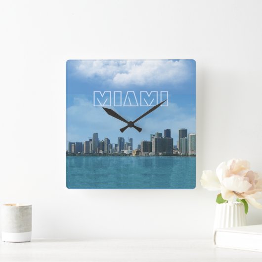 Miami Skyline Clock Vierkante Klok (Huis)