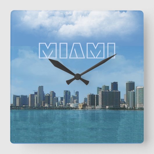 Miami Skyline Clock Vierkante Klok (Voorkant)