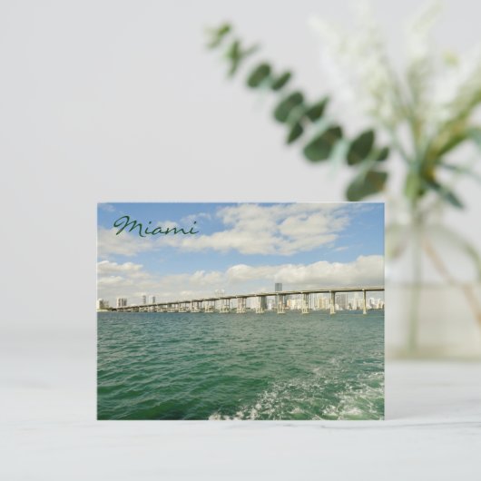 Miami skyline door Rickenbacker Causeway Briefkaart (Staand voorkant)