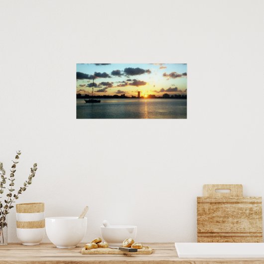 Miami Skyline, Florida Sunset Boat Poster (Keuken)