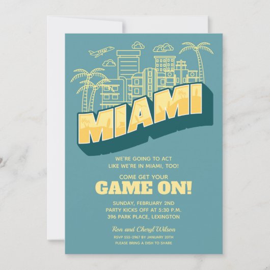 Miami Skyline Game over uitnodigingen van de Footb (Voorkant)
