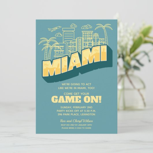Miami Skyline Game over uitnodigingen van de Footb (Staand voorkant)