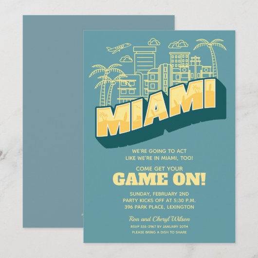 Miami Skyline Game over uitnodigingen van de Footb (Voorkant / Achterkant)