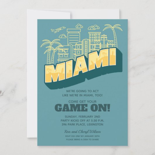 Miami Skyline Game over uitnodigingen van de Footb (Voorkant)
