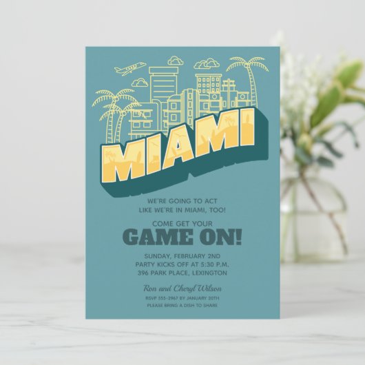 Miami Skyline Game over uitnodigingen van de Footb (Staand voorkant)