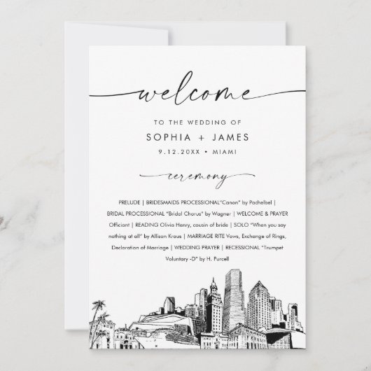 Miami Skyline huwelijksprogramma 5x7 platte Kaart (Voorkant)