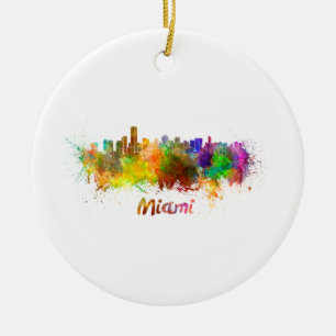 Miami skyline in waterverf keramisch ornament