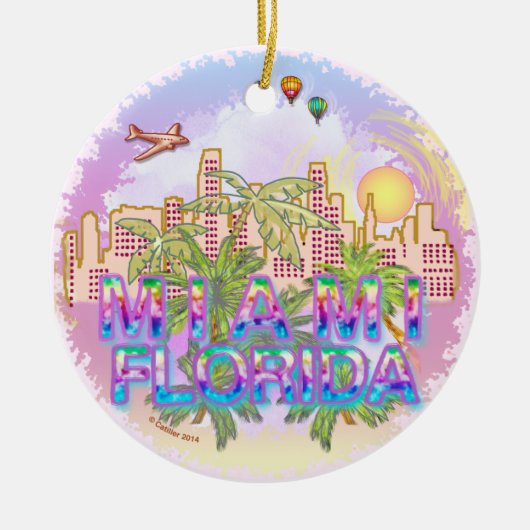 Miami Skyline Keramisch Ornament (Voorkant)
