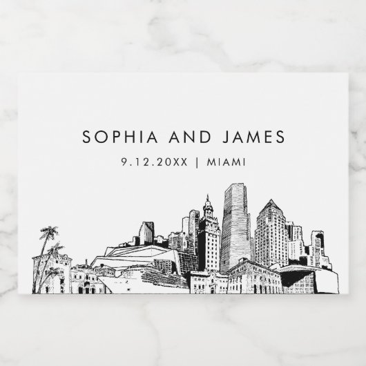 Miami Skyline Mini Sparkling Wijnetiket (Enkel label)