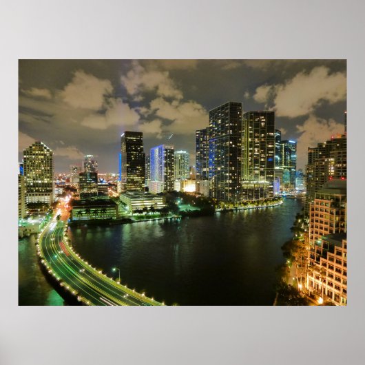 Miami skyline nacht poster (Voorkant)