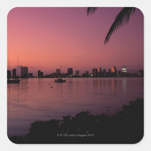 Miami Skyline op Sunset Vierkante Sticker (Voorkant)