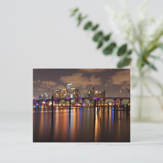 Miami skyline 's nachts - Briefkaart (Staand voorkant)