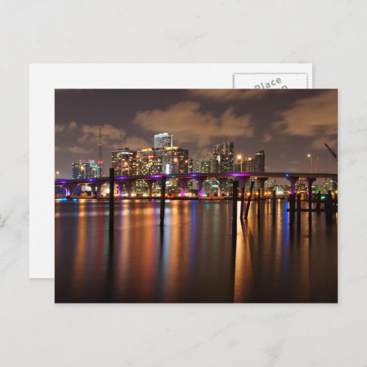 Miami skyline 's nachts - Briefkaart (Voorkant / Achterkant)